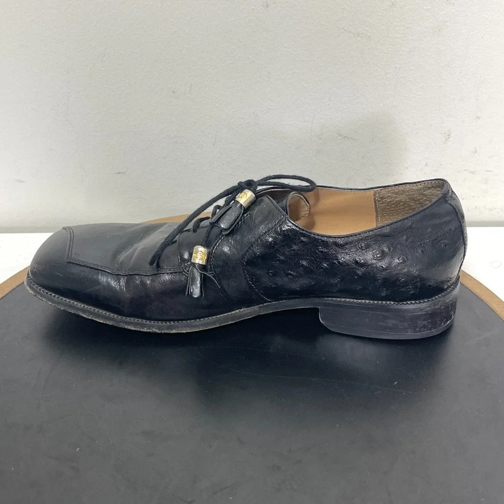Giorgio Brutini Oxford Shoes Men Size 9 M Square Toe Ostrich Black Quiet Luxury